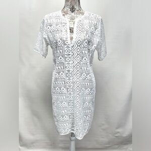 SIGRID OLSEN Signature White graphic print lace swim cover‎ up size 4
